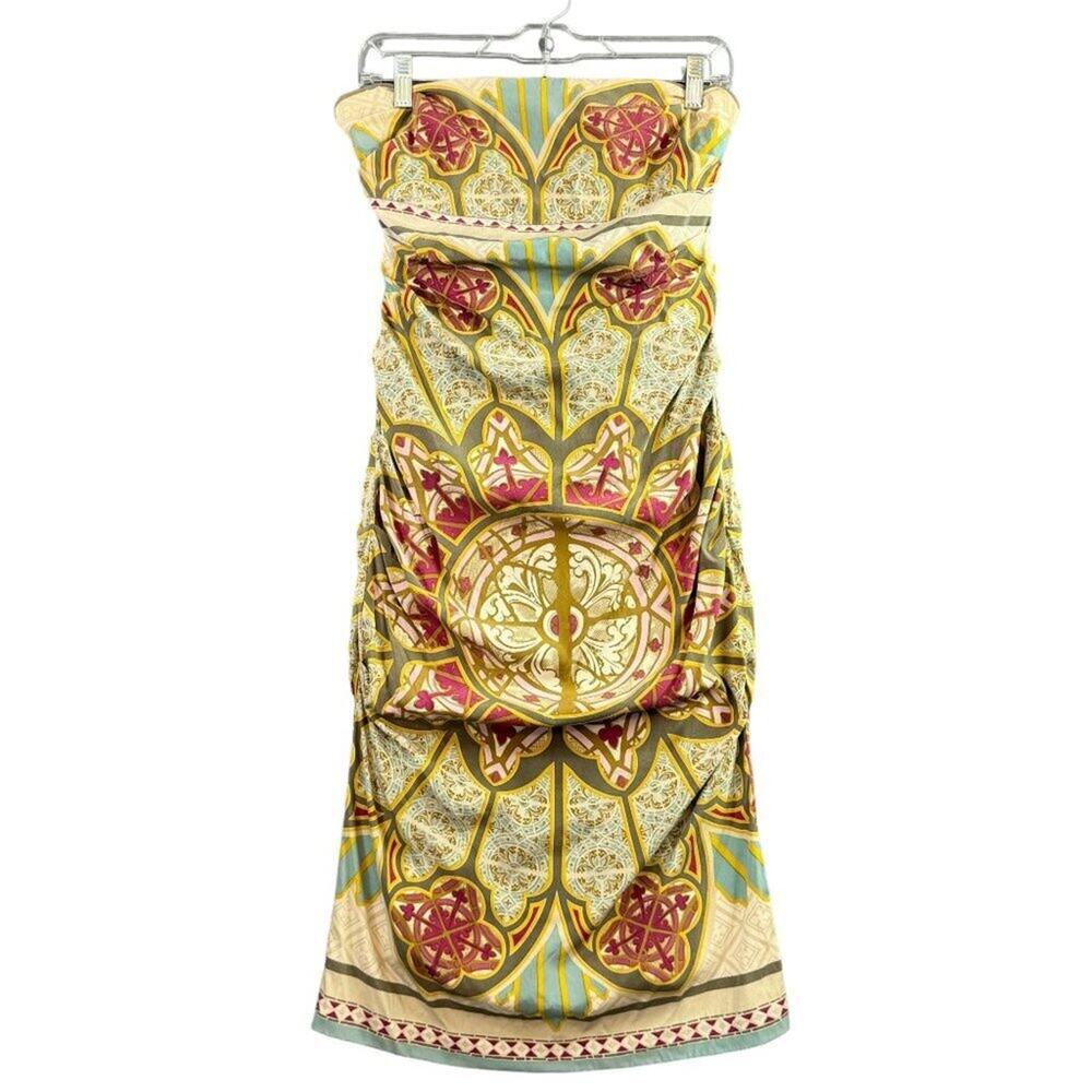 Nicole Miller Sz 4 silk midi dress Baroque print ornate boho bodycon vacation